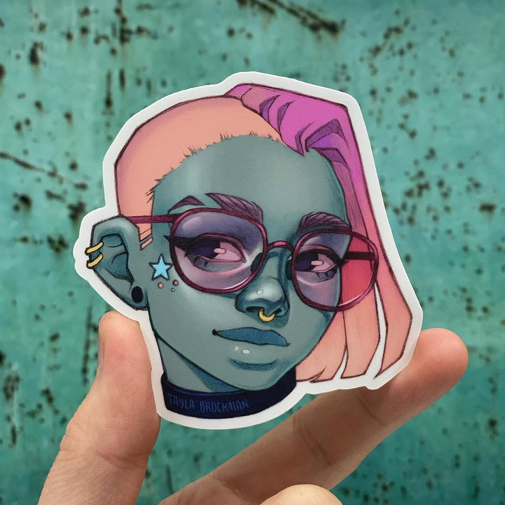 Die-cut sticker of a girls head