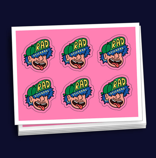 custom sticker sheet with cartoon character design on a pink background