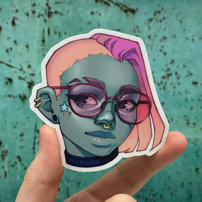 Die-cut sticker of a girls head 
